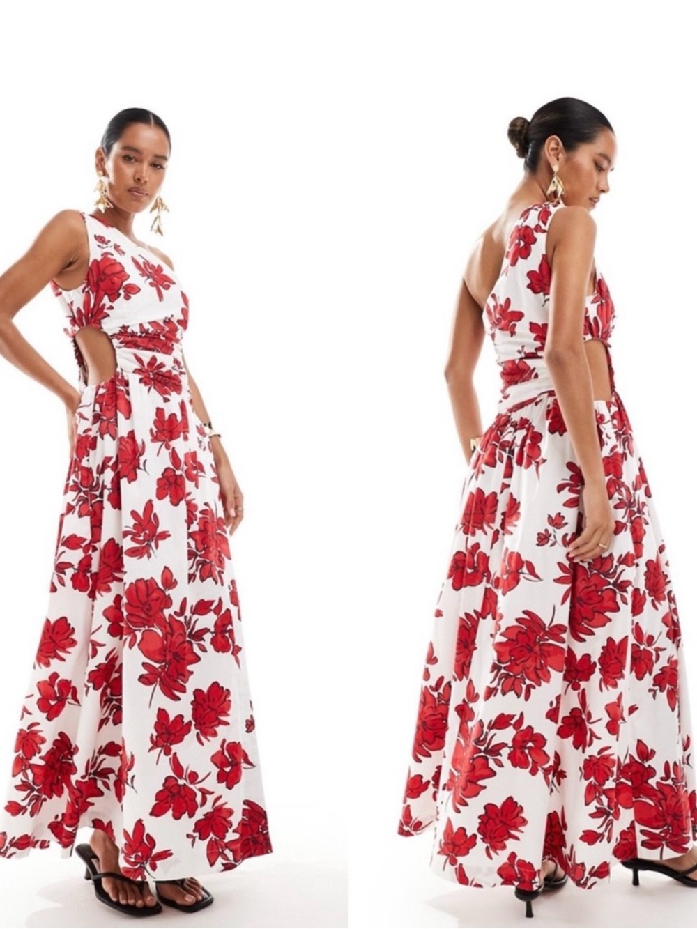 Abercrombie & Fitch White Maxi Dress with Red Floral Print